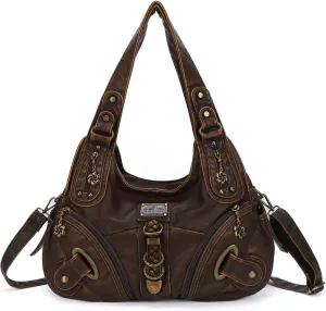 Punk Crossbody Tote Bags for Women Faux Leather Hobo Rivet Bag