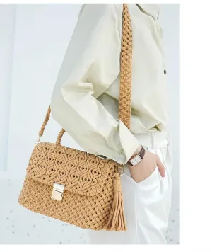 Purely Hand-Woven Women's Shoulder Bag, Women's Crossbody Bag, Handbag, Woven From 21-Strand Pure Cotton Yarn. (khaki)