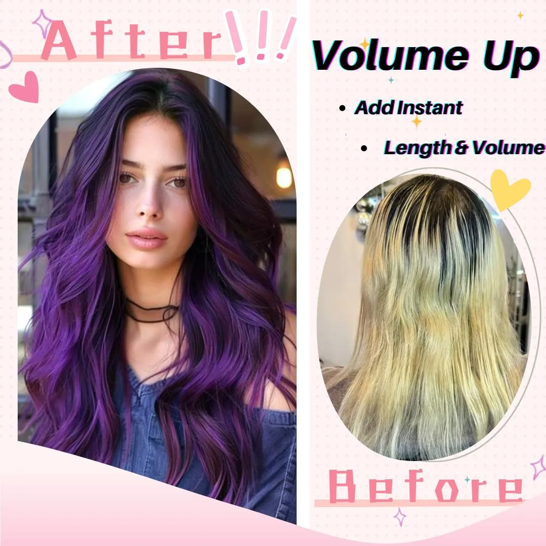 Purple Tape in Hair Extensions Human Hair 14 Inch Invisible Remy Tape in Colored Straight Hair Extensions for Fashion Women