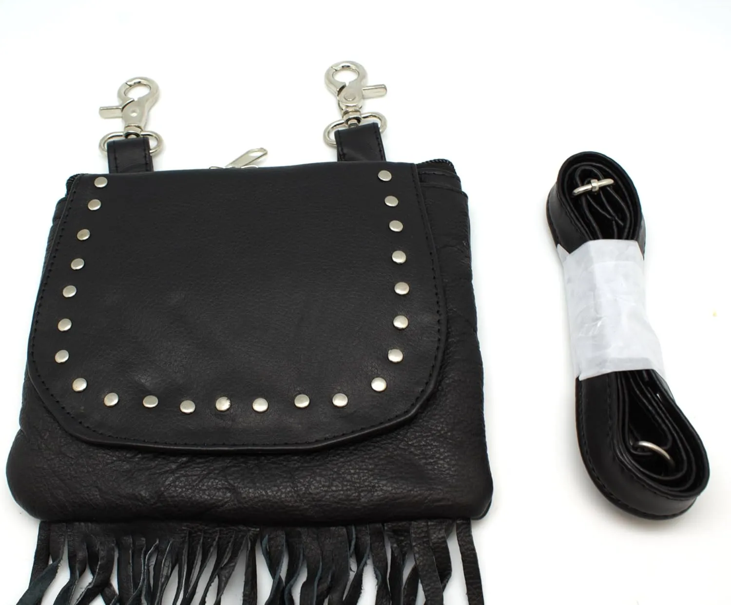 Purse for Women, Crossbody Bag, Clip-on Loop Hanging Wallet, Hip Waist Pouch in Canvas and Leather Fur Fringe Made In Pakisatn