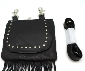 Purse for Women, Crossbody Bag, Clip-on Loop Hanging Wallet, Hip Waist Pouch in Canvas and Leather Fur Fringe Made In Pakisatn