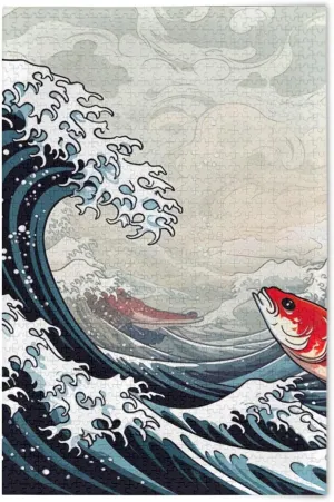 Puzzles for Adults 500 Piece Japanese Ukiyo-e Wave Fish Jigsaw Puzzles for Kids Toy Game Gift 202b1416