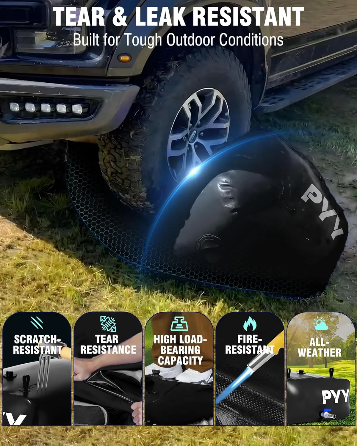 PYY Portable Water Bladder 105 Gallon for Truck Bed,Carrier Cart Large Water Bob Bathtub Emergency Water Bladder for Outdoor RV & Car Camping,Water Storage Bladder with Spigot,Overflow Kit-Black 400L