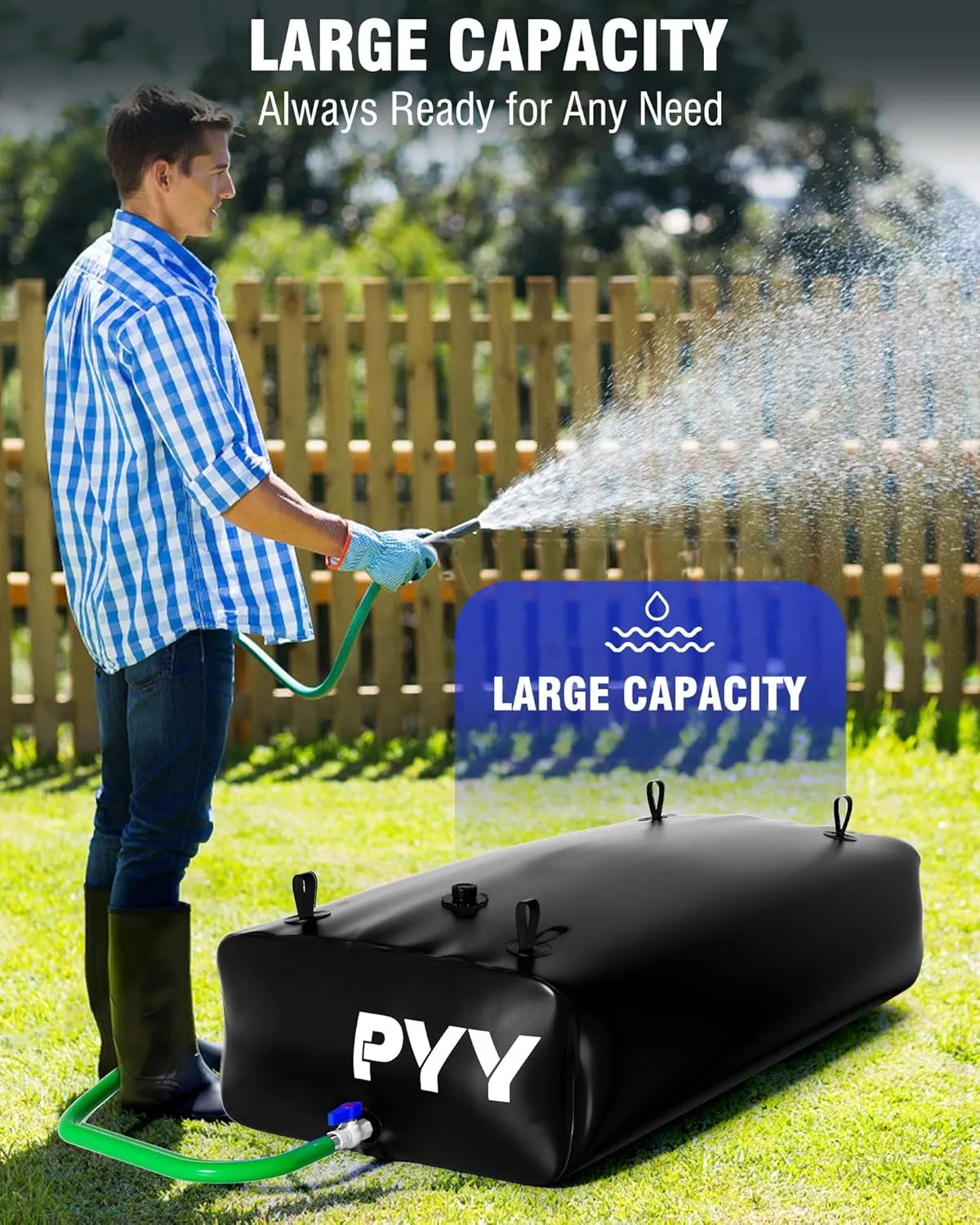 PYY Portable Water Bladder 105 Gallon for Truck Bed,Carrier Cart Large Water Bob Bathtub Emergency Water Bladder for Outdoor RV & Car Camping,Water Storage Bladder with Spigot,Overflow Kit-Black 400L