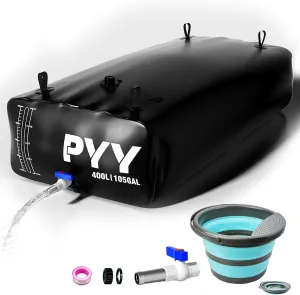 PYY Portable Water Bladder 105 Gallon for Truck Bed,Carrier Cart Large Water Bob Bathtub Emergency Water Bladder for Outdoor RV & Car Camping,Water Storage Bladder with Spigot,Overflow Kit-Black 400L