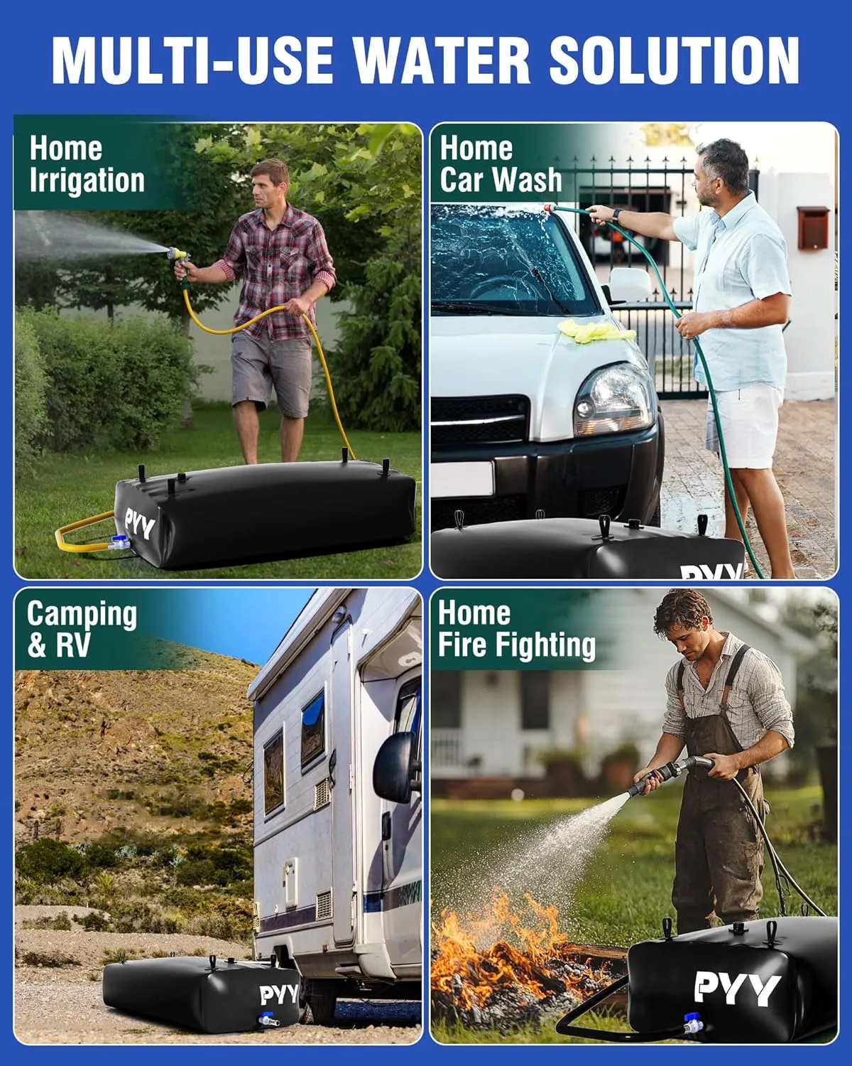 PYY Portable Water Bladder 105 Gallon for Truck Bed,Carrier Cart Large Water Bob Bathtub Emergency Water Bladder for Outdoor RV & Car Camping,Water Storage Bladder with Spigot,Overflow Kit-Black 400L