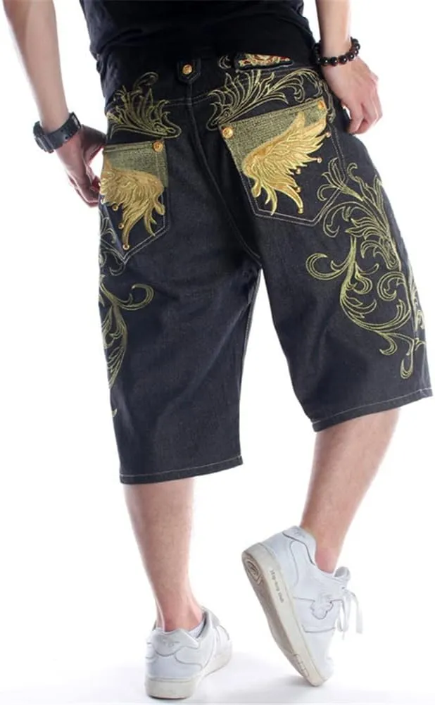 QBO Men's Cool Shorts Washed Jeans Denim Baggy Shorts