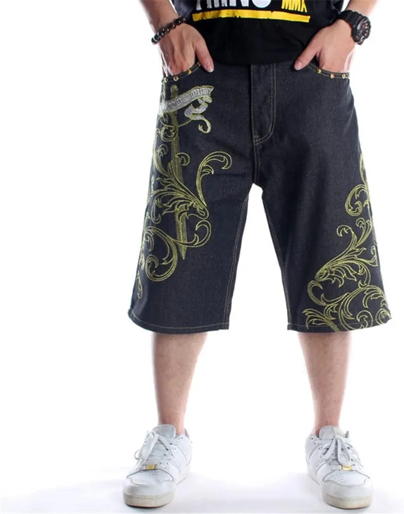 QBO Men's Cool Shorts Washed Jeans Denim Baggy Shorts