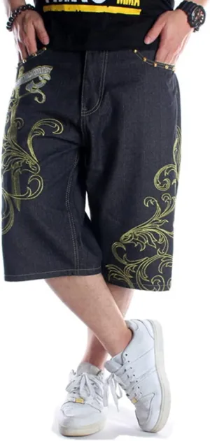 QBO Men's Cool Shorts Washed Jeans Denim Baggy Shorts