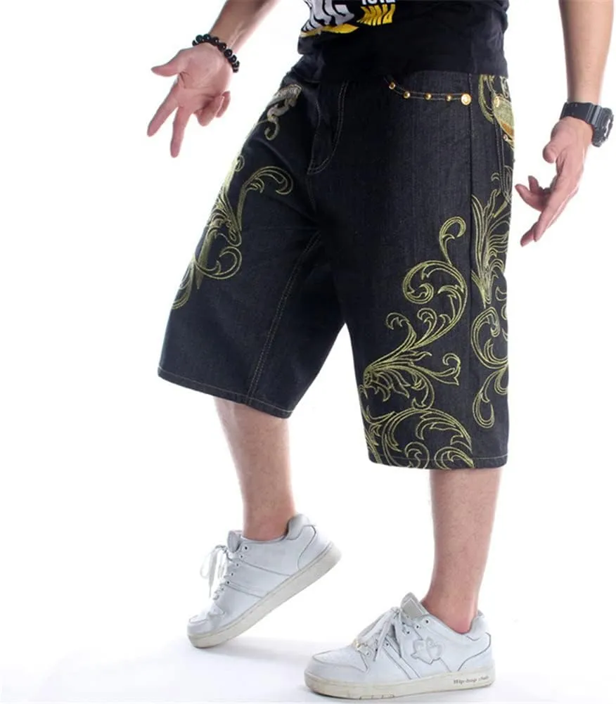 QBO Men's Cool Shorts Washed Jeans Denim Baggy Shorts