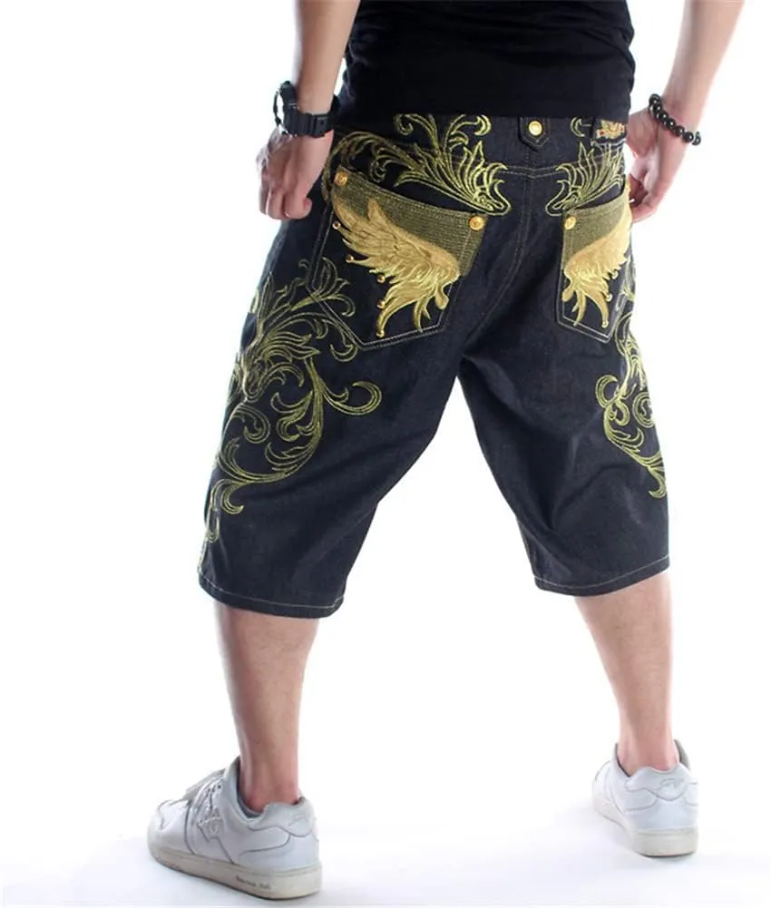 QBO Men's Cool Shorts Washed Jeans Denim Baggy Shorts
