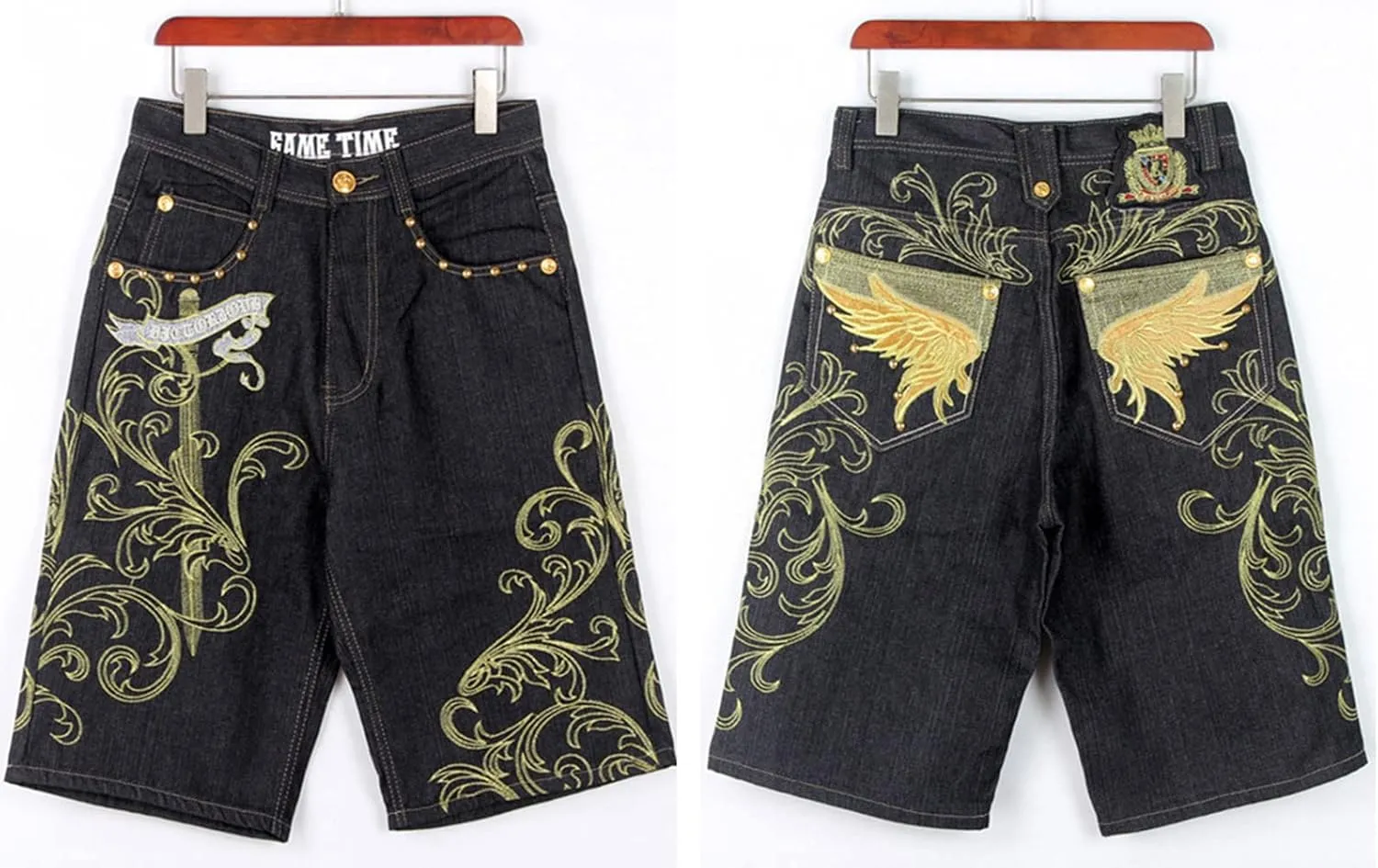 QBO Men's Cool Shorts Washed Jeans Denim Baggy Shorts