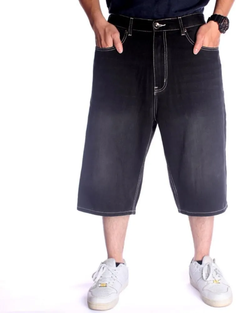 QBO Men's Cool Shorts Washed Jeans Denim Baggy Shorts