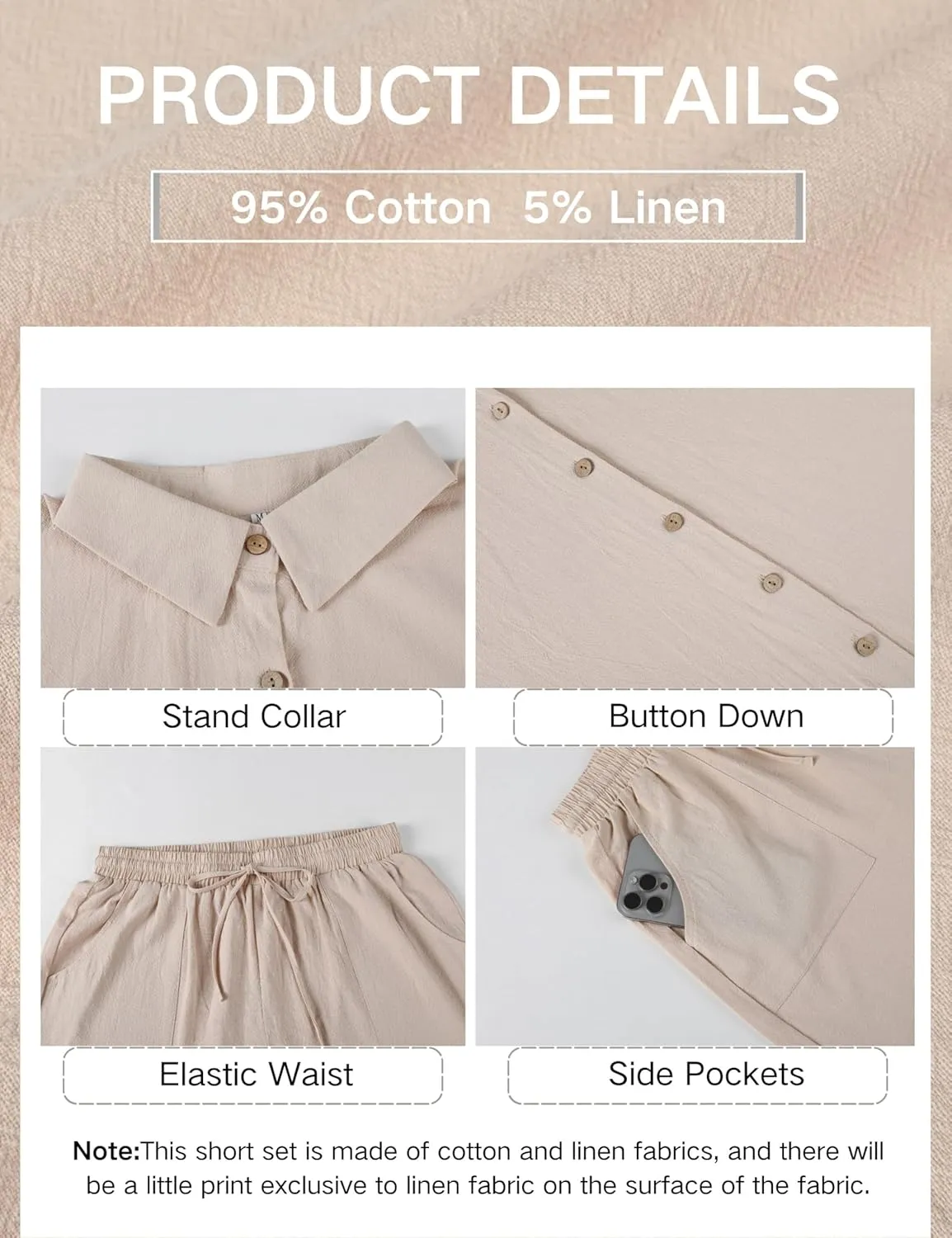QIBABU Women's Linen Shorts Sets 2 Piece Summer Short Sleeve Top and Shorts Sweatsuit Set Vacation Beach Outfits