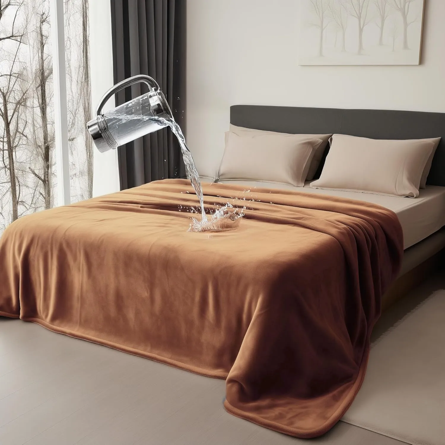 Queen Size Waterproof Blanket, Water Resistant, Water Proof, Stain Proof, Leakproof & Spill-Proof Reversible Flannel Fleece (Velvet Brown & Twilight Blue, 80x90)