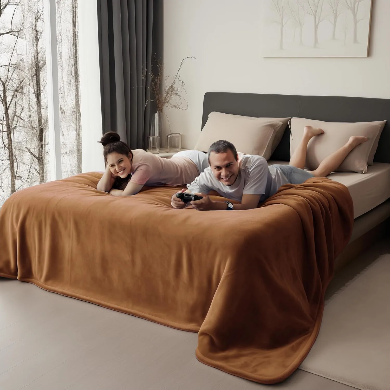 Queen Size Waterproof Blanket, Water Resistant, Water Proof, Stain Proof, Leakproof & Spill-Proof Reversible Flannel Fleece (Velvet Brown & Twilight Blue, 80x90)
