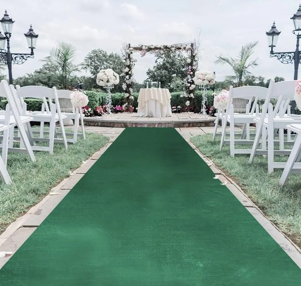QueenDream Wedding Runner Aisle Green Velvet Runner 4.5ft x 20ft Aisle Rugs for Birthday Party Events