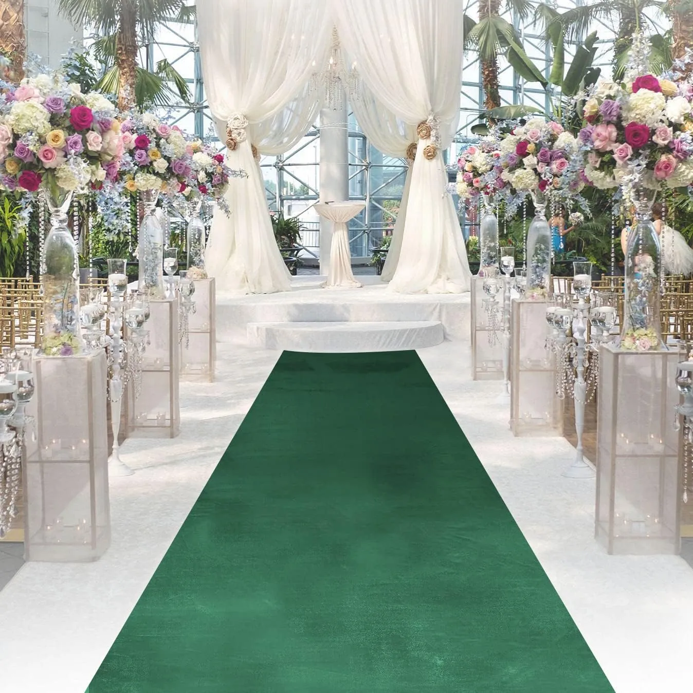 QueenDream Wedding Runner Aisle Green Velvet Runner 4.5ft x 20ft Aisle Rugs for Birthday Party Events