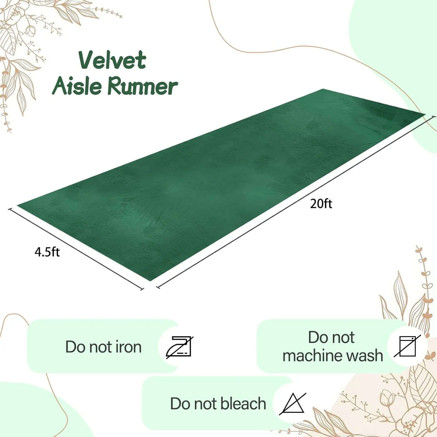 QueenDream Wedding Runner Aisle Green Velvet Runner 4.5ft x 20ft Aisle Rugs for Birthday Party Events