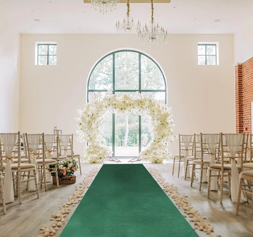 QueenDream Wedding Runner Aisle Green Velvet Runner 4.5ft x 20ft Aisle Rugs for Birthday Party Events