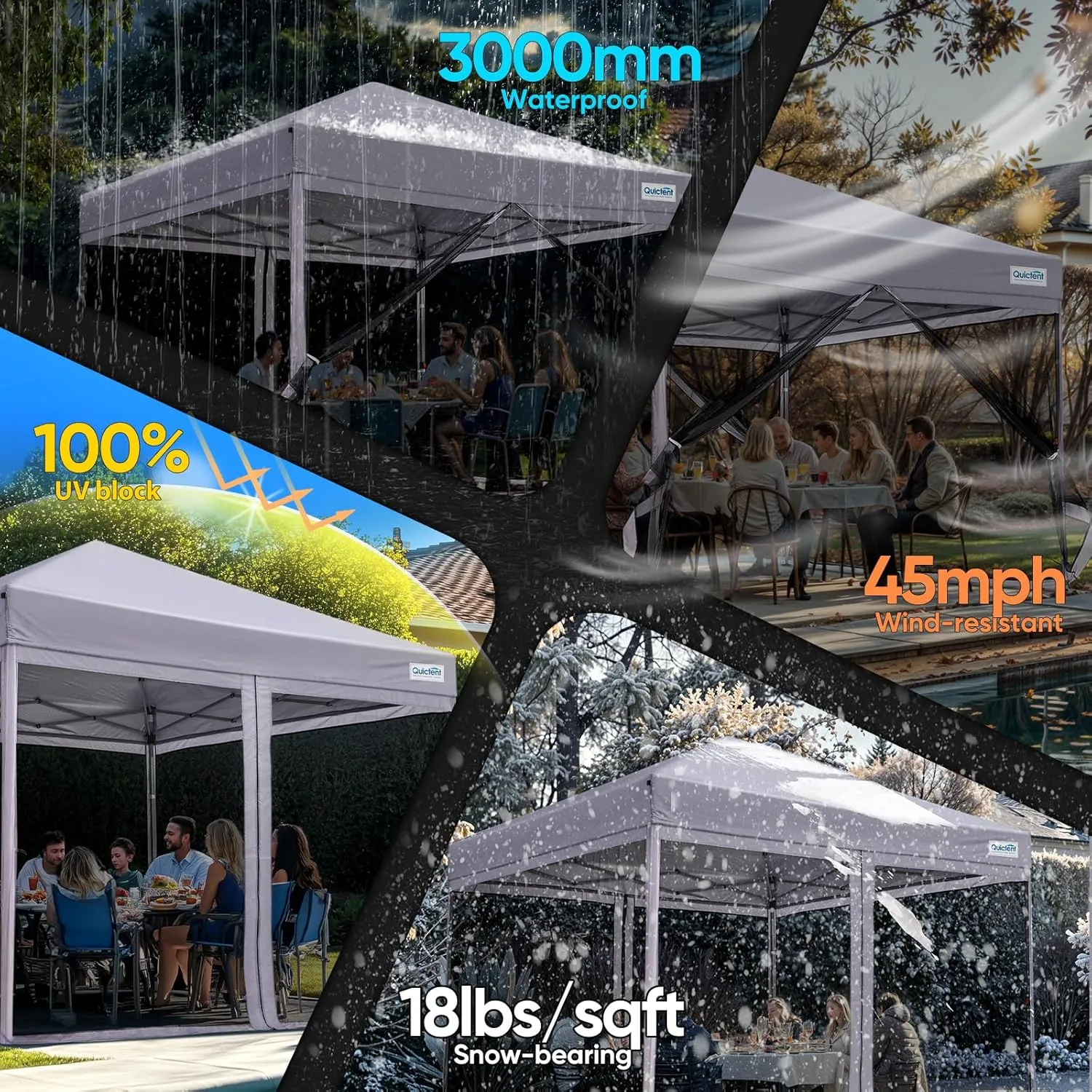 Quictent 10'x10’ Pop up Screened Canopy Tent with Mosquito Netting, Portable Easy up Outdoor Screen House Shelter for Patio, Camping and Picnic, Includes Wheeled Carry Bag (Grey)