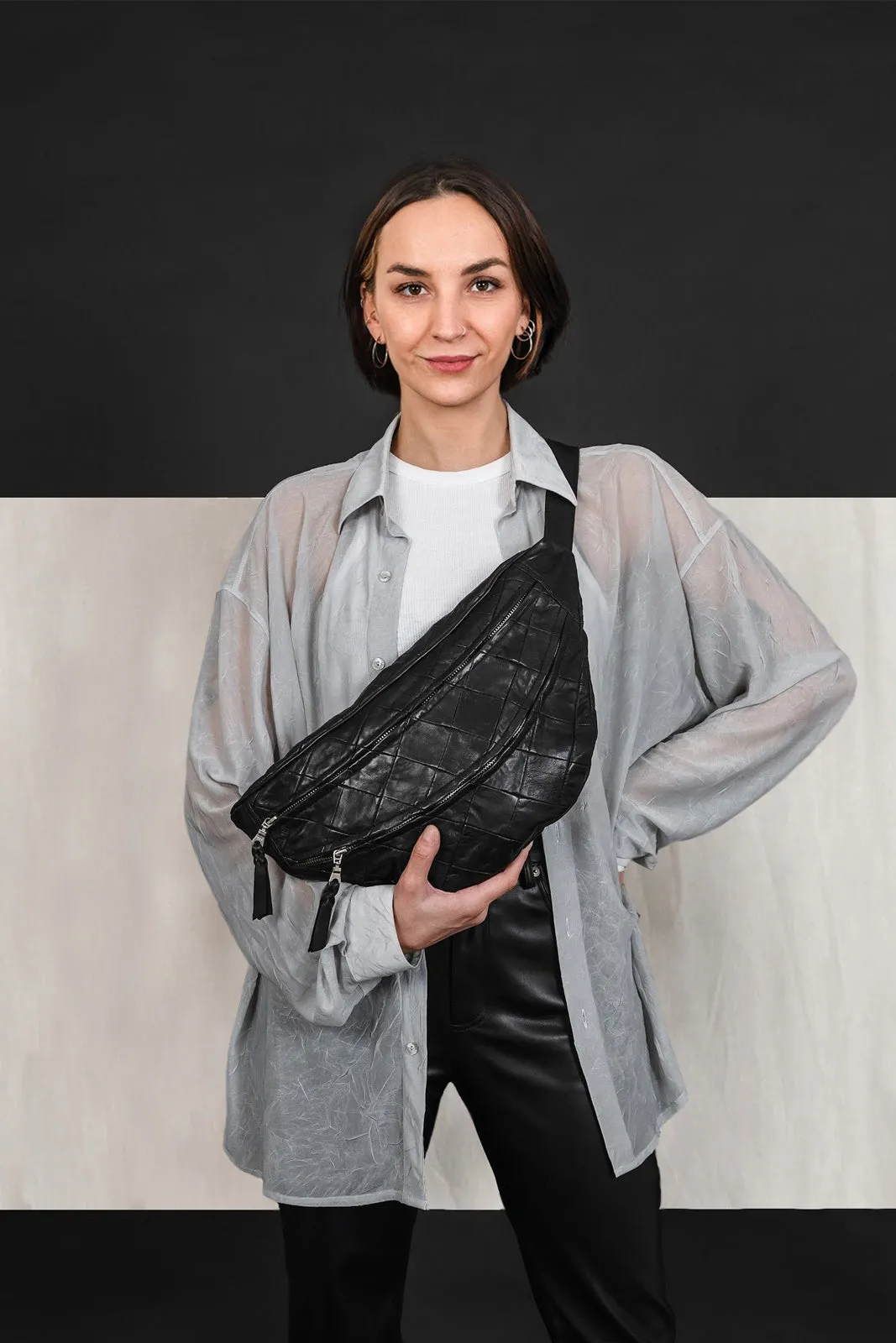 Quilted Black Leather Sling Bag