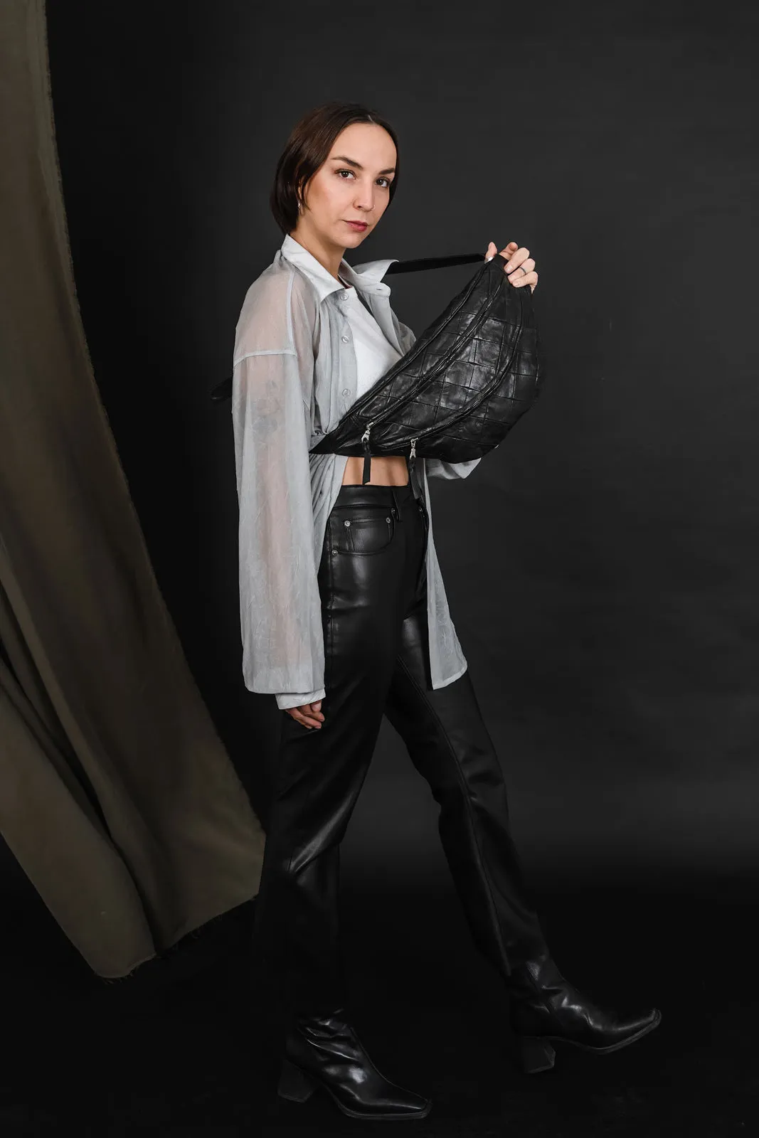 Quilted Black Leather Sling Bag