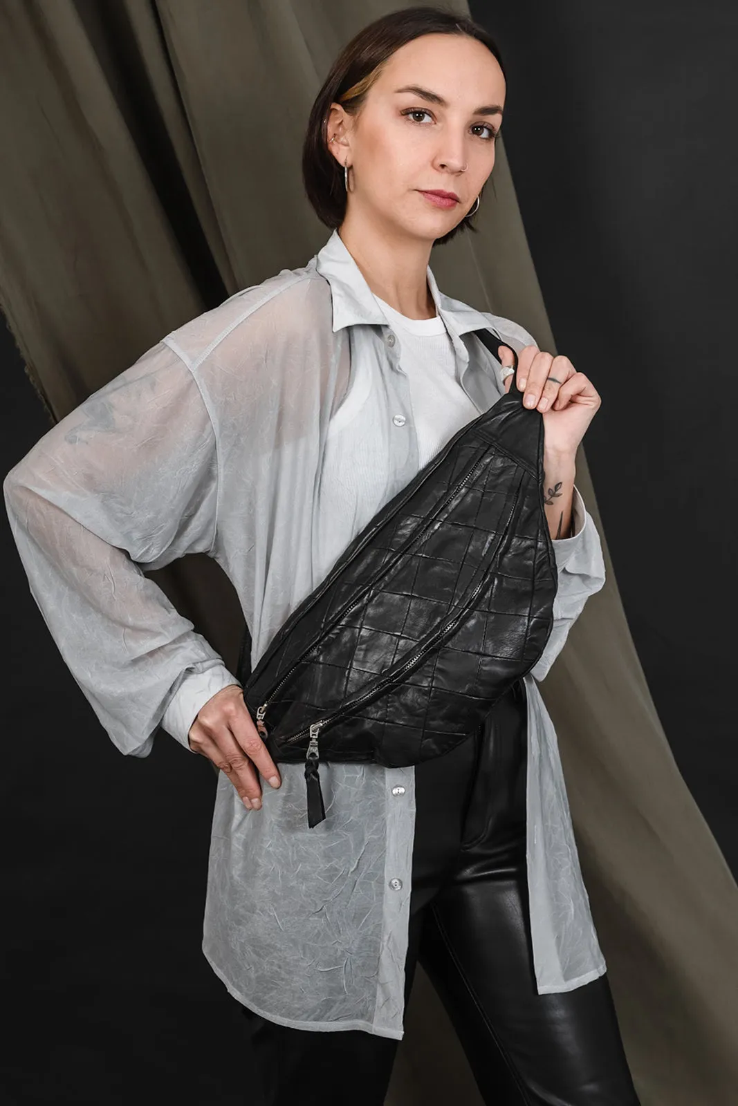 Quilted Black Leather Sling Bag