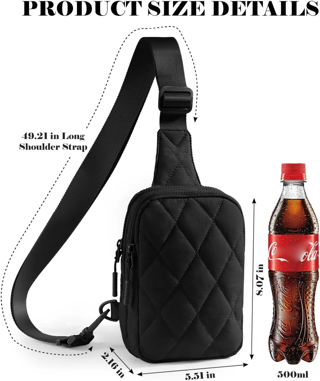 Quilted Puffer Sling Bag for Women Small Backpack Crossbody Chest Bag Fanny Packs Purses for Casual Traveling Hiking