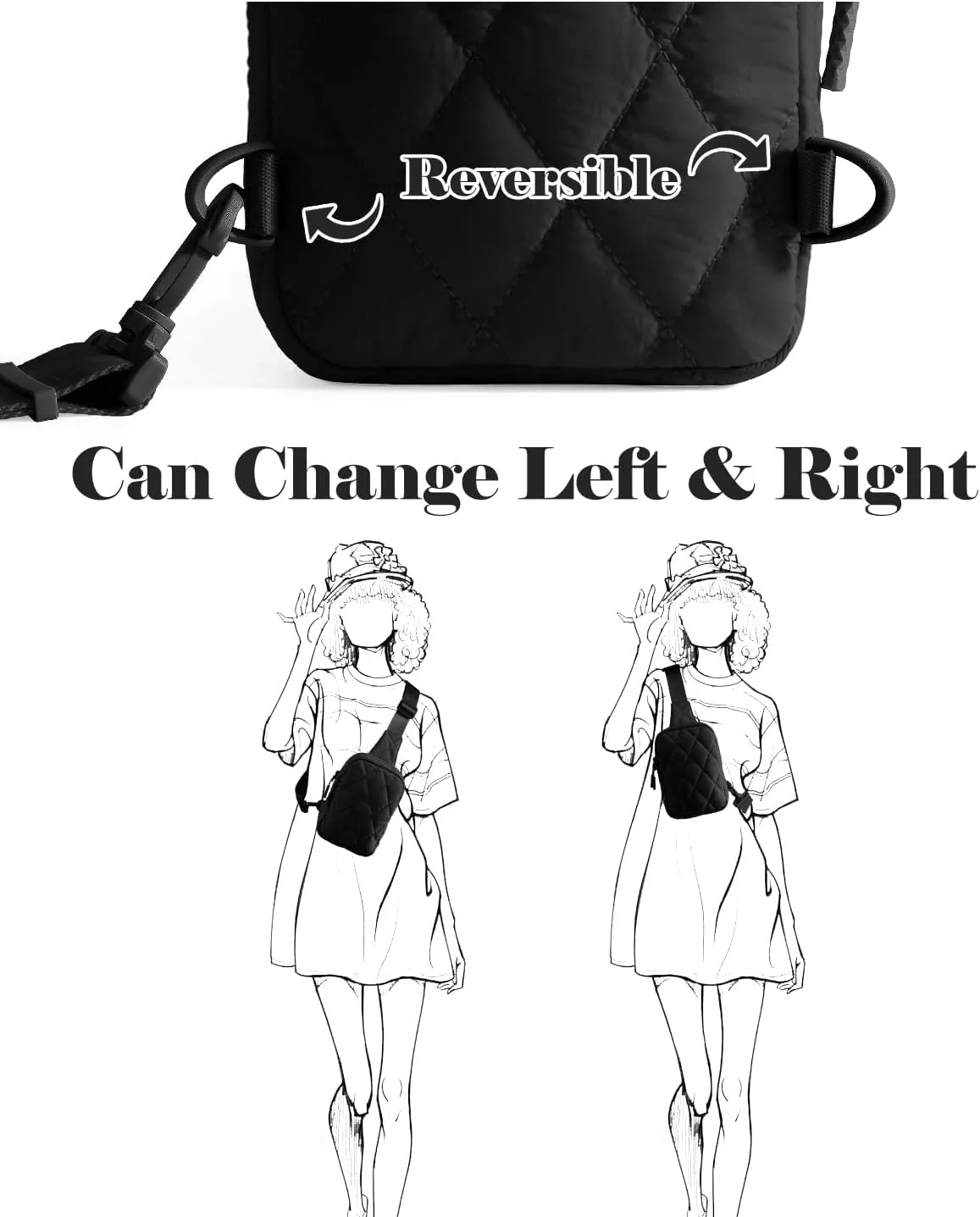 Quilted Puffer Sling Bag for Women Small Backpack Crossbody Chest Bag Fanny Packs Purses for Casual Traveling Hiking