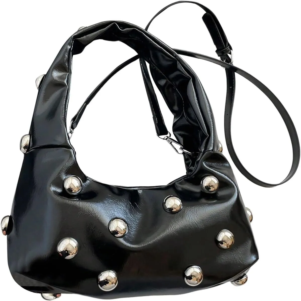 QWINEE Women's Retro Rivet Crossbody Bags Studded Top Handle Leather Shoulder Bag Casual Clutch Purses