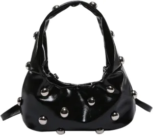 QWINEE Women's Retro Rivet Crossbody Bags Studded Top Handle Leather Shoulder Bag Casual Clutch Purses