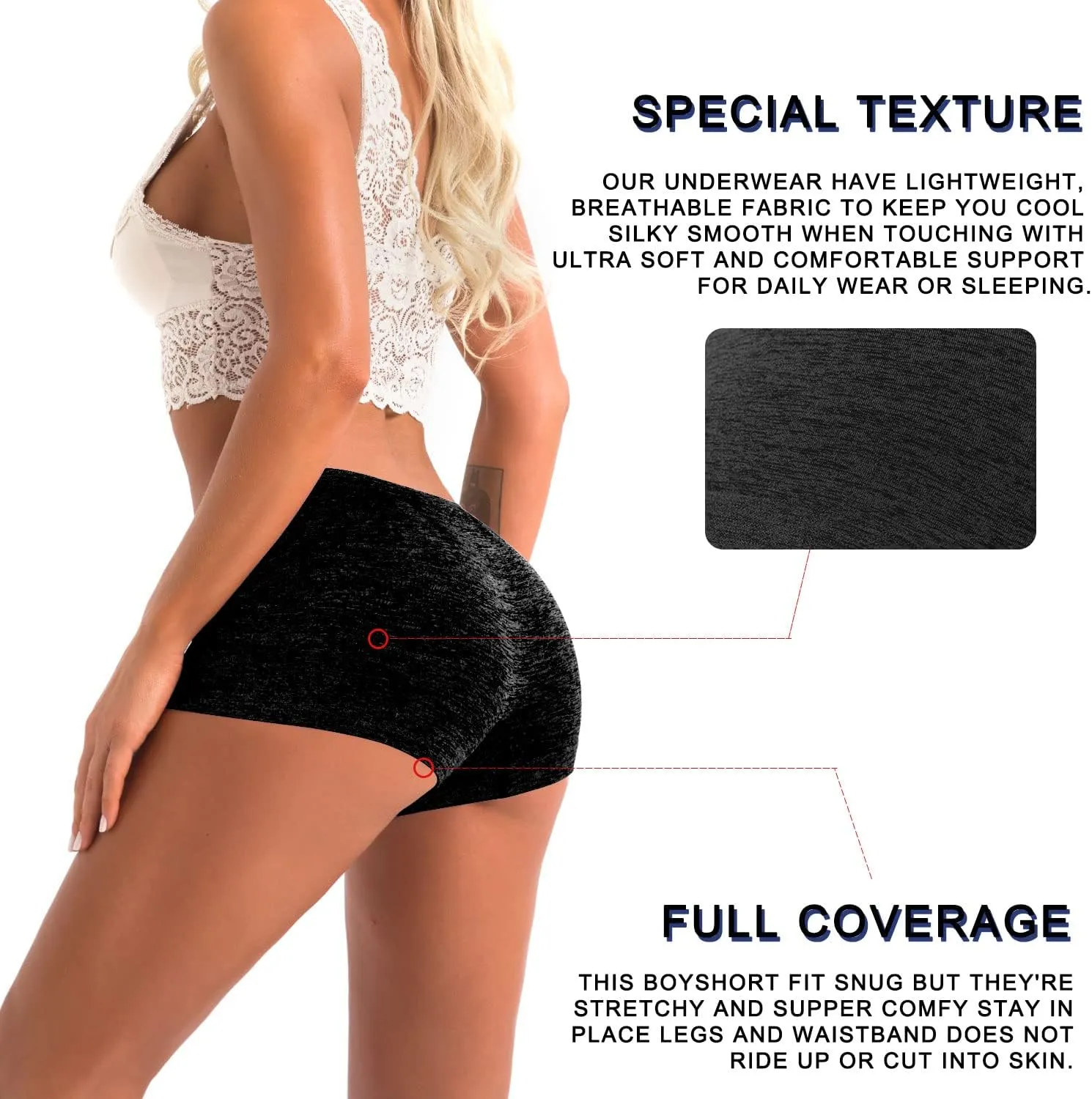 R RUXIA Women's Boyshorts Underwear Seamless Boy Shorts Panties Soft Stretch Boxer Briefs 5 Packs(Regular & Plus Size)