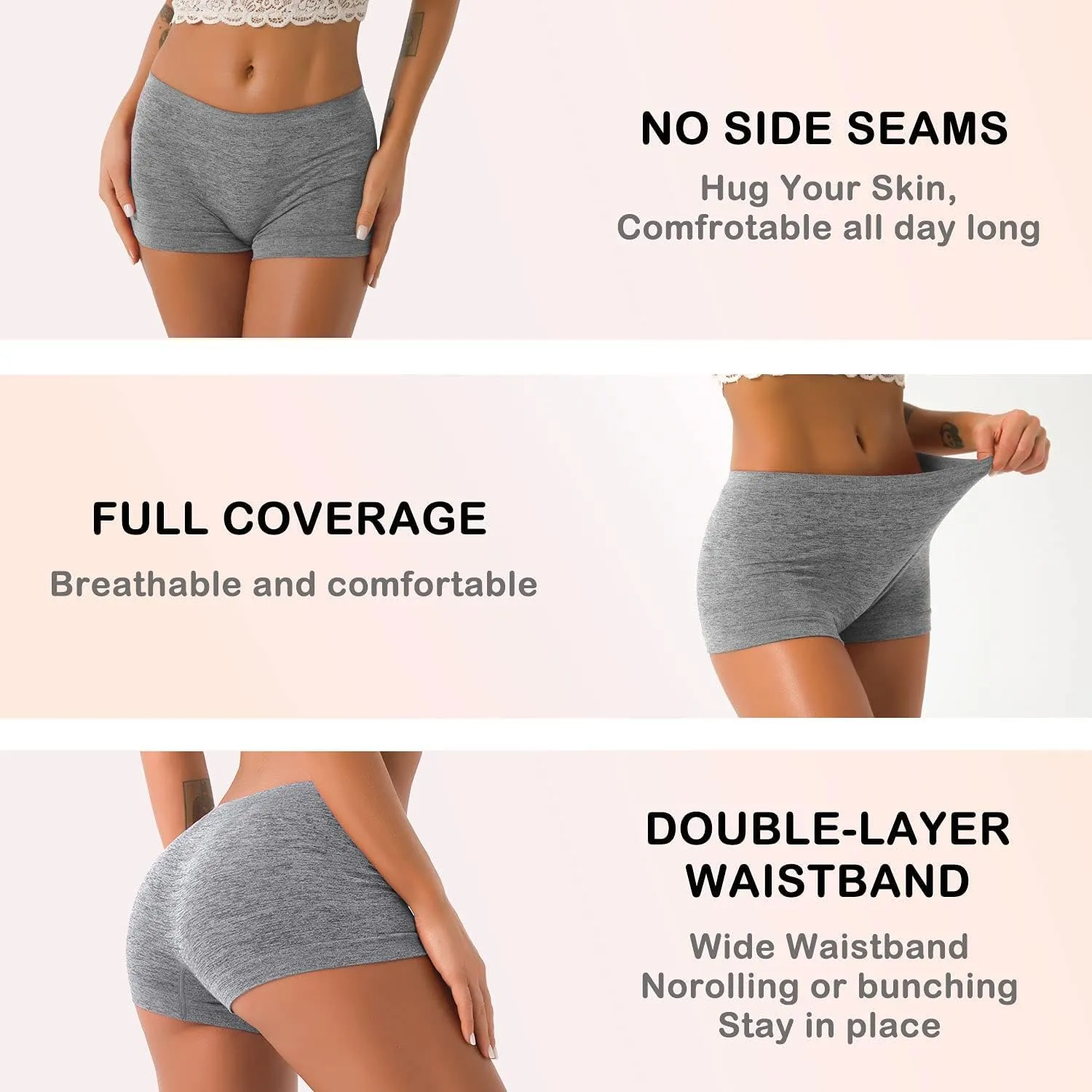 R RUXIA Women's Boyshorts Underwear Seamless Boy Shorts Panties Soft Stretch Boxer Briefs 5 Packs(Regular & Plus Size)