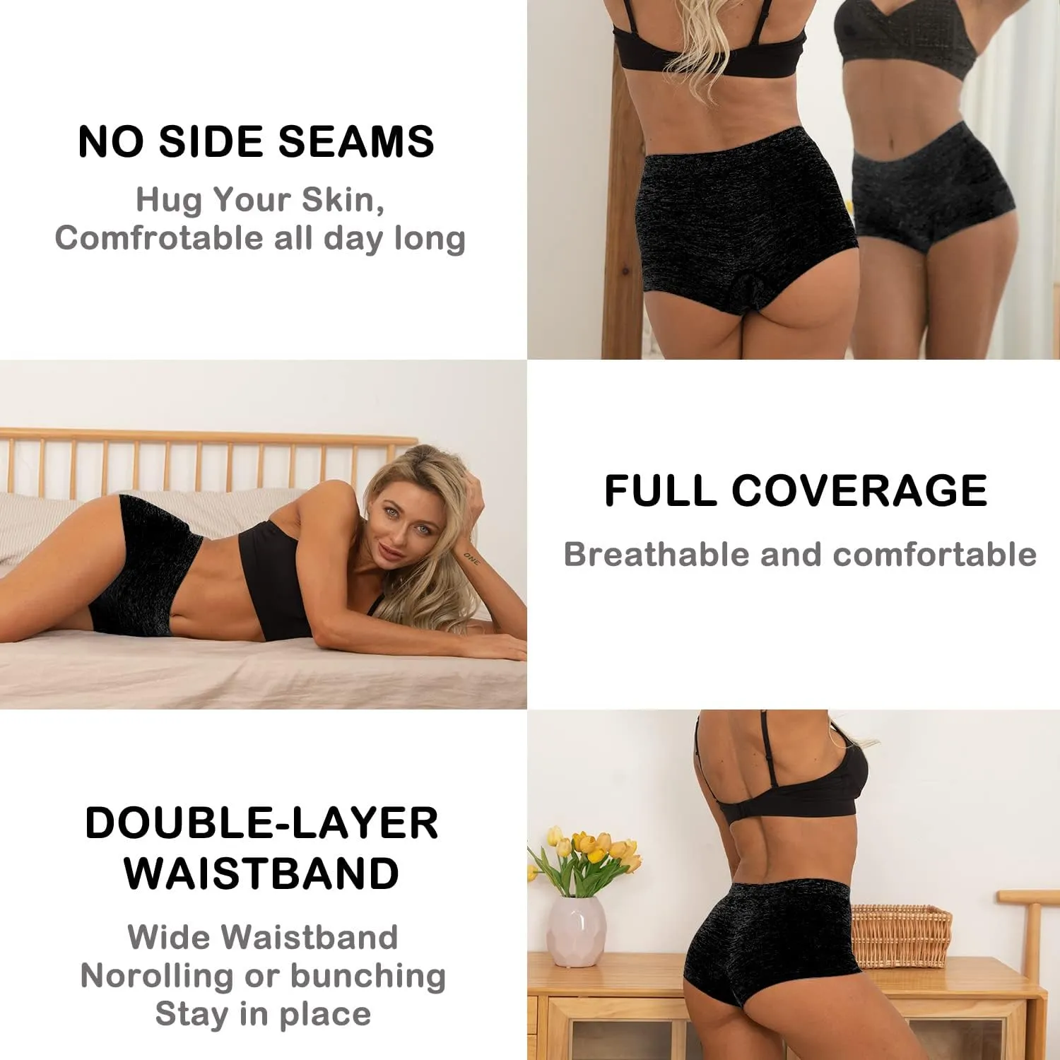 R RUXIA Women's Boyshorts Underwear Seamless Boy Shorts Panties Soft Stretch Boxer Briefs 5 Packs(Regular & Plus Size)