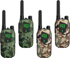 Radioddity FS-T3 Walkie Talkies for Adults Kids Long Range 4 Pack Rechargeable Walky Talky FRS Two Way Radio, 22 Channels USB Charging with Flashlight Earpiece for Camping (Desert Camo & Green Camo)
