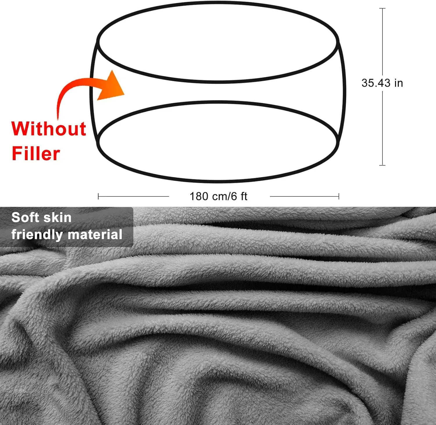 RAINBEAN Bean Bag Chair Cover, Big Round Soft Fluffy PV Velvet Sofa Bed Cover, Living Room Furniture, Lazy Sofa Bed, 6ft Snow Gray