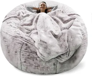 RAINBEAN Bean Bag Chair Cover - Big Round Soft Fluffy PV Velvet Sofa Bed Cushion, Living Room Lazy Sofa Bed Cover, 5ft Snow Coffee