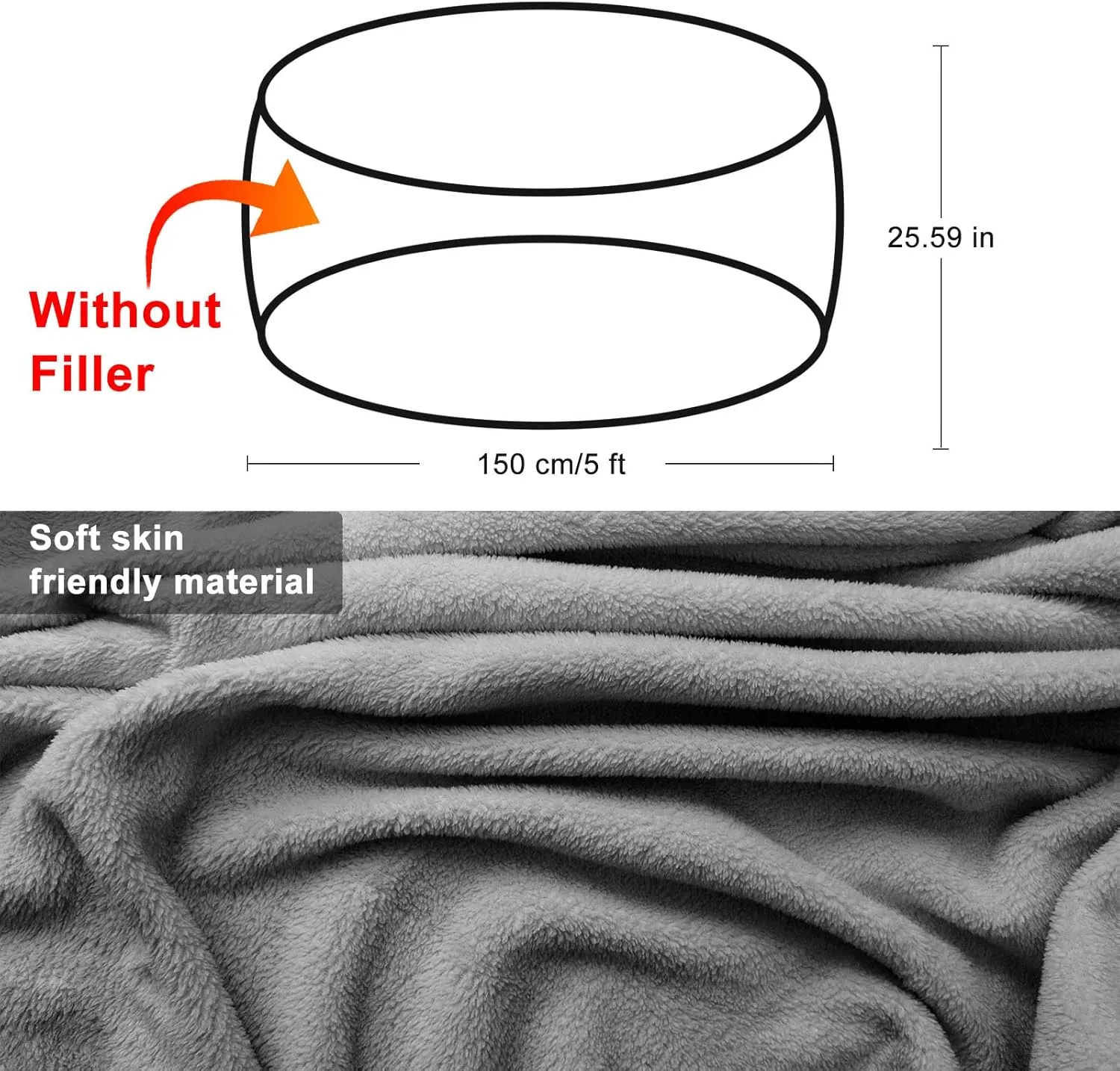 RAINBEAN Bean Bag Chair Cover - Big Round Soft Fluffy PV Velvet Sofa Bed Cushion, Living Room Lazy Sofa Bed Cover, 5ft Snow Coffee