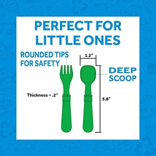 Re-play 3 Divided Toddler Plates, 3 Utensils Set and 3 Wide Base Bowls - Dishwasher and Microwave Safe - Made in USA - Bluesy