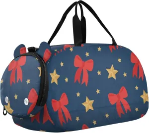 Red Bows and Gold Stars Sports Duffle Bag for Girls Boys, Gym Bag with Shoe Compartment, Kids Travel Overnight Weekender Shoulder Bag