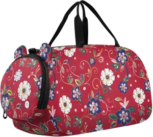 Red Flowers Traditional Style Boy's Gym Duffel Bag with Shoes Compartment Multifunctional Travel Duffel Bag for Boys and Girls