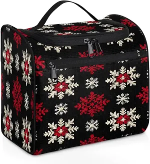 Red White Snowflakes Travel Toiletry Bag for Men and Women, Large Hanging Makeup Bag Organizer Toiletries Bag for Travel, Cosmetic Bag with Handle
