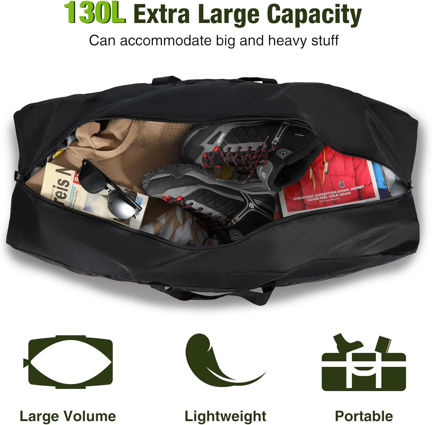 REDCAMP Foldable Travel Bag, Large Sports Bag, 75L/96L/100L, Lightweight Waterproof Tote Bag