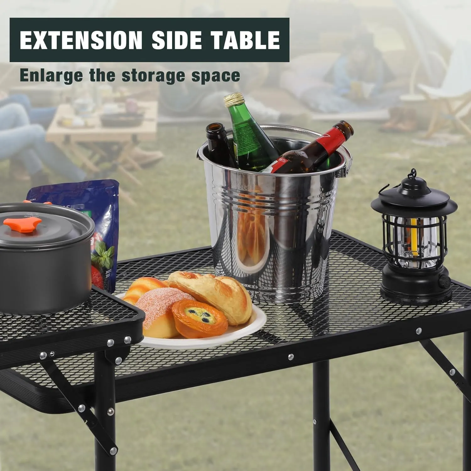 REDCAMP Lightweight Portable Camping Kitchen Table with Sink, Metal Folding Grill Table Cooking Station with Hooks for Outdoor, BBQ, Party and Picnic(Faucet/Sprayer NOT Included)