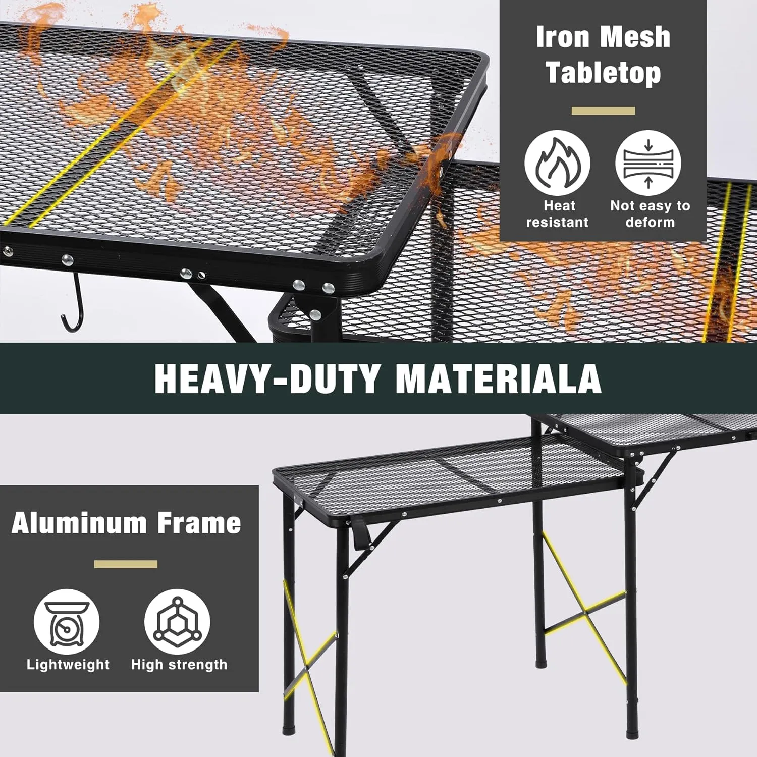 REDCAMP Lightweight Portable Camping Kitchen Table with Sink, Metal Folding Grill Table Cooking Station with Hooks for Outdoor, BBQ, Party and Picnic(Faucet/Sprayer NOT Included)
