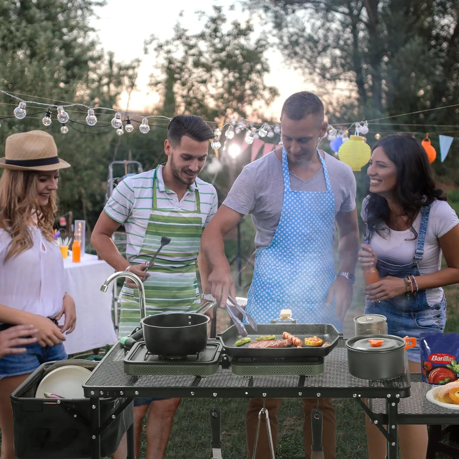 REDCAMP Lightweight Portable Camping Kitchen Table with Sink, Metal Folding Grill Table Cooking Station with Hooks for Outdoor, BBQ, Party and Picnic(Faucet/Sprayer NOT Included)
