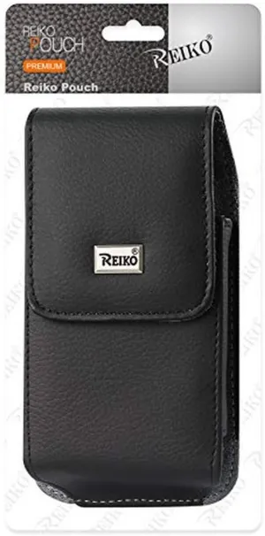Reiko Vertical Leather Pouch with Megnetic and Metal Belt Clip (5.84X3.04X0.67inch) - Retail Packaging - Black (VP385B-583007BK)