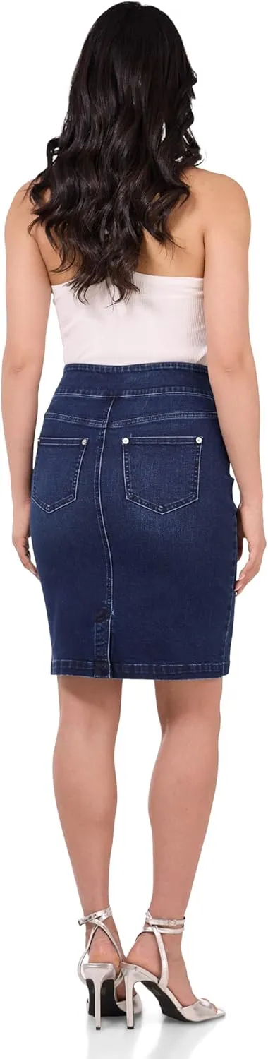 REKUCCI Women’s Ease into Comfort Pull-On Stretch Denim Skirt – Soft Jean Fabric, Flattering Slim Fit, All-Day Comfort