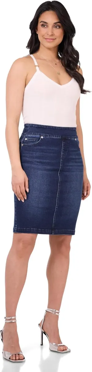 REKUCCI Women’s Ease into Comfort Pull-On Stretch Denim Skirt – Soft Jean Fabric, Flattering Slim Fit, All-Day Comfort